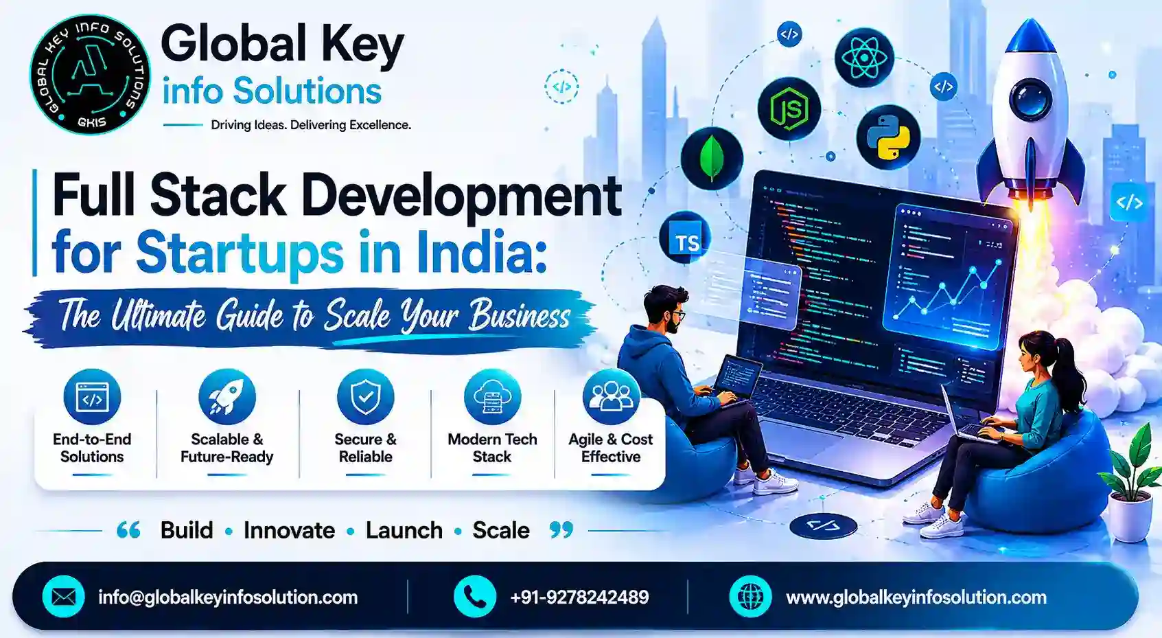 Professional full stack development banner for startups in India by Global Key Info Solutions featur